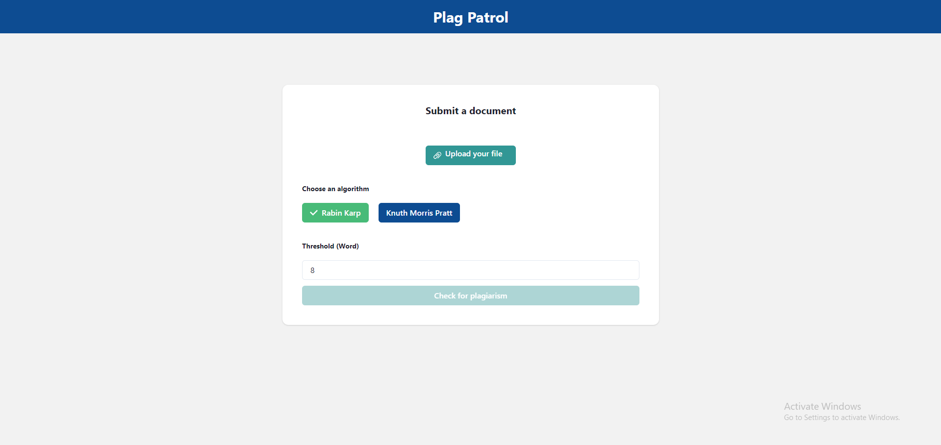 Analysis of Rabin Karp and Knuth Morris Pratt Algorithm for Plagiarism Detection